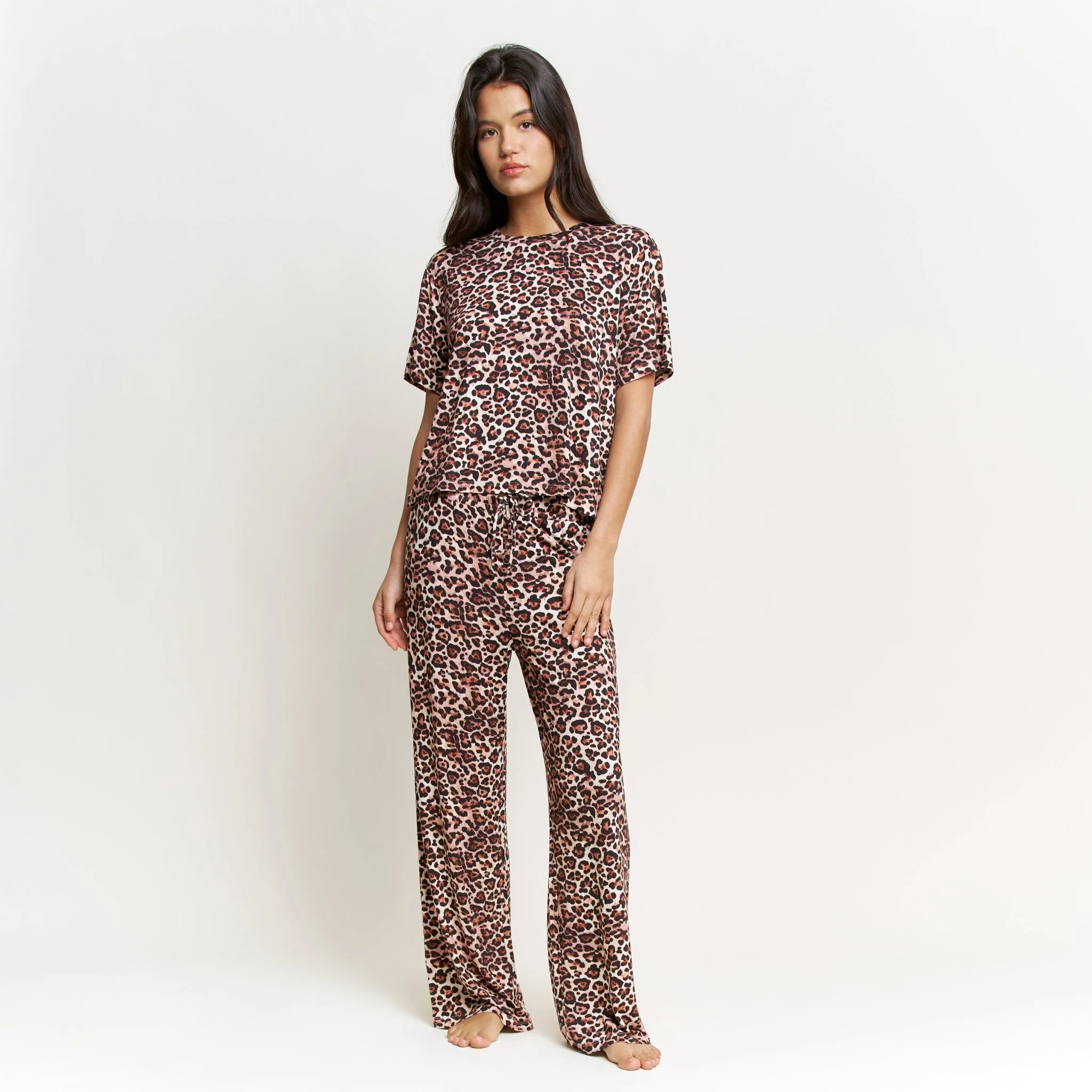All American Tee Pant Set in Caramel Leopard