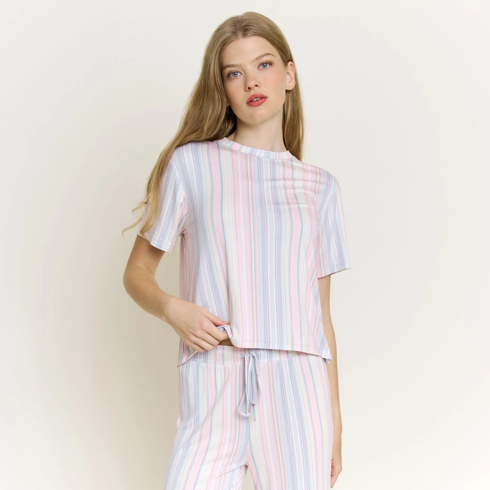 All American Tee Pant Set in Dew Multi Stripe - Image 2