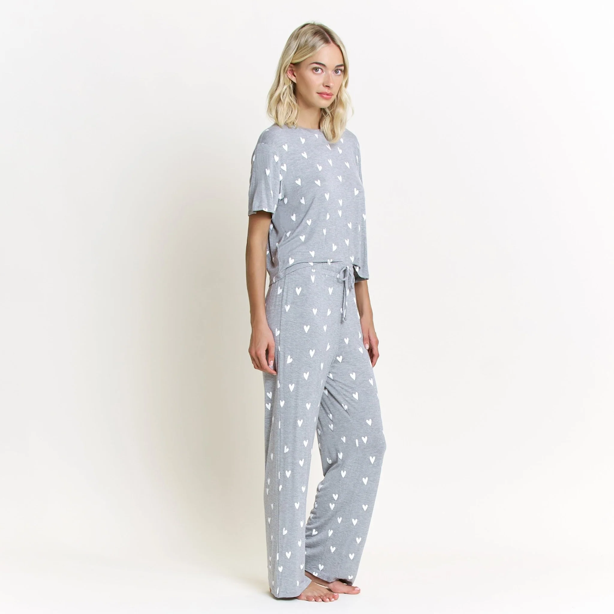All American Tee Pant Set in Heather Grey Hearts - Image 3