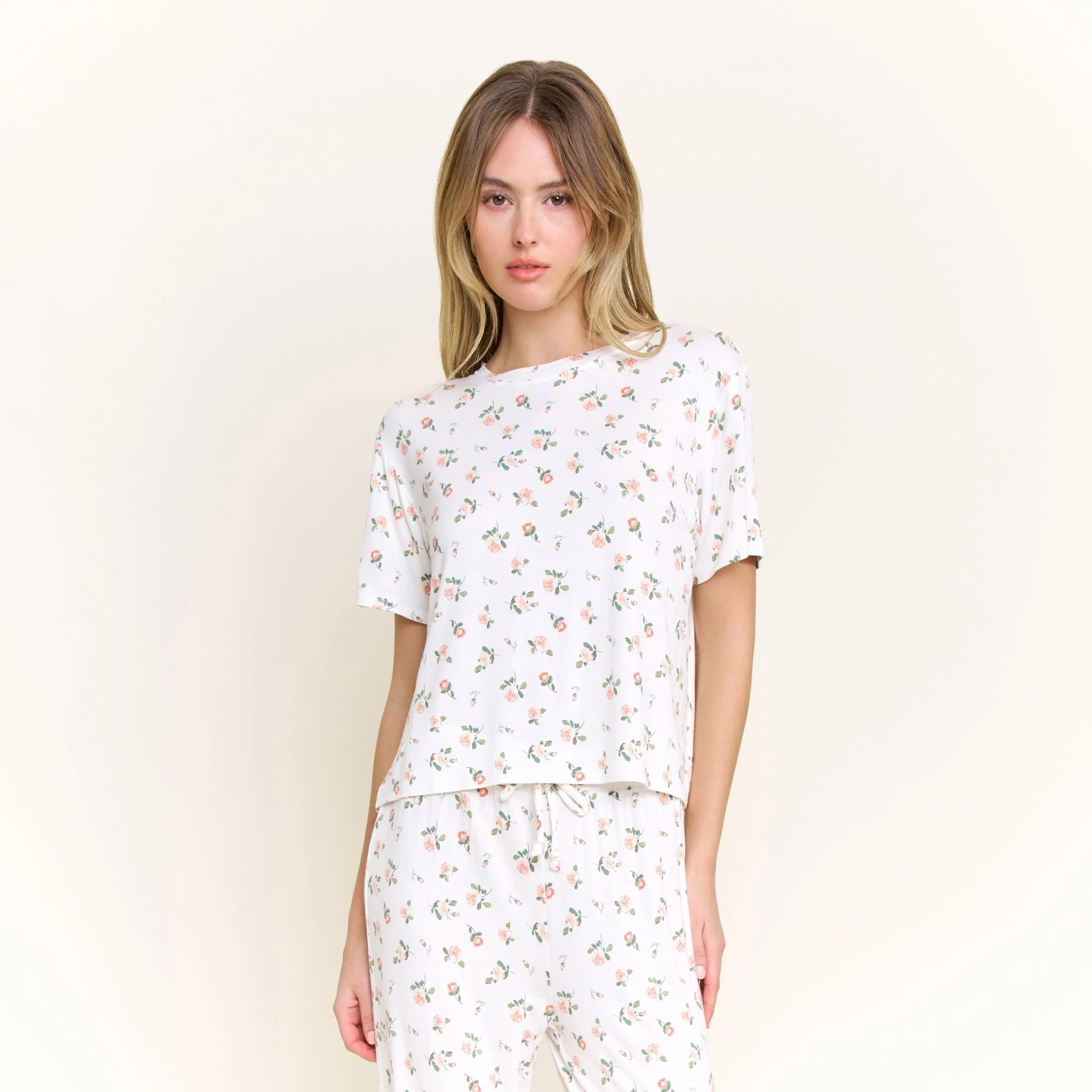 All American Tee Pant Set in Ivory Rosebuds - Image 2