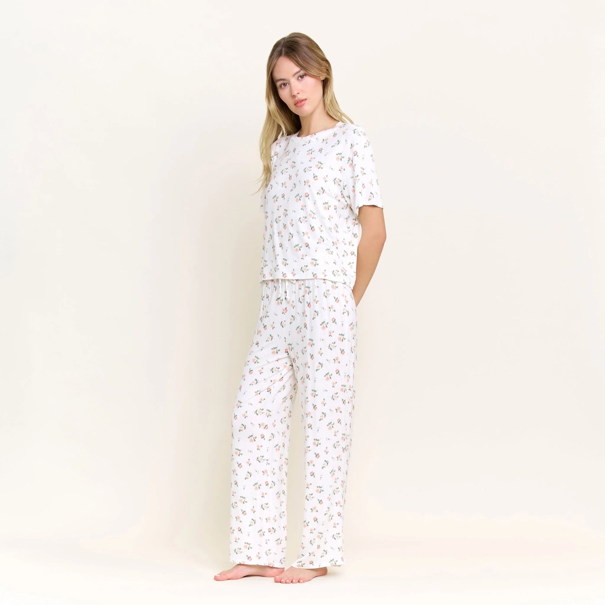 All American Tee Pant Set in Ivory Rosebuds - Image 3