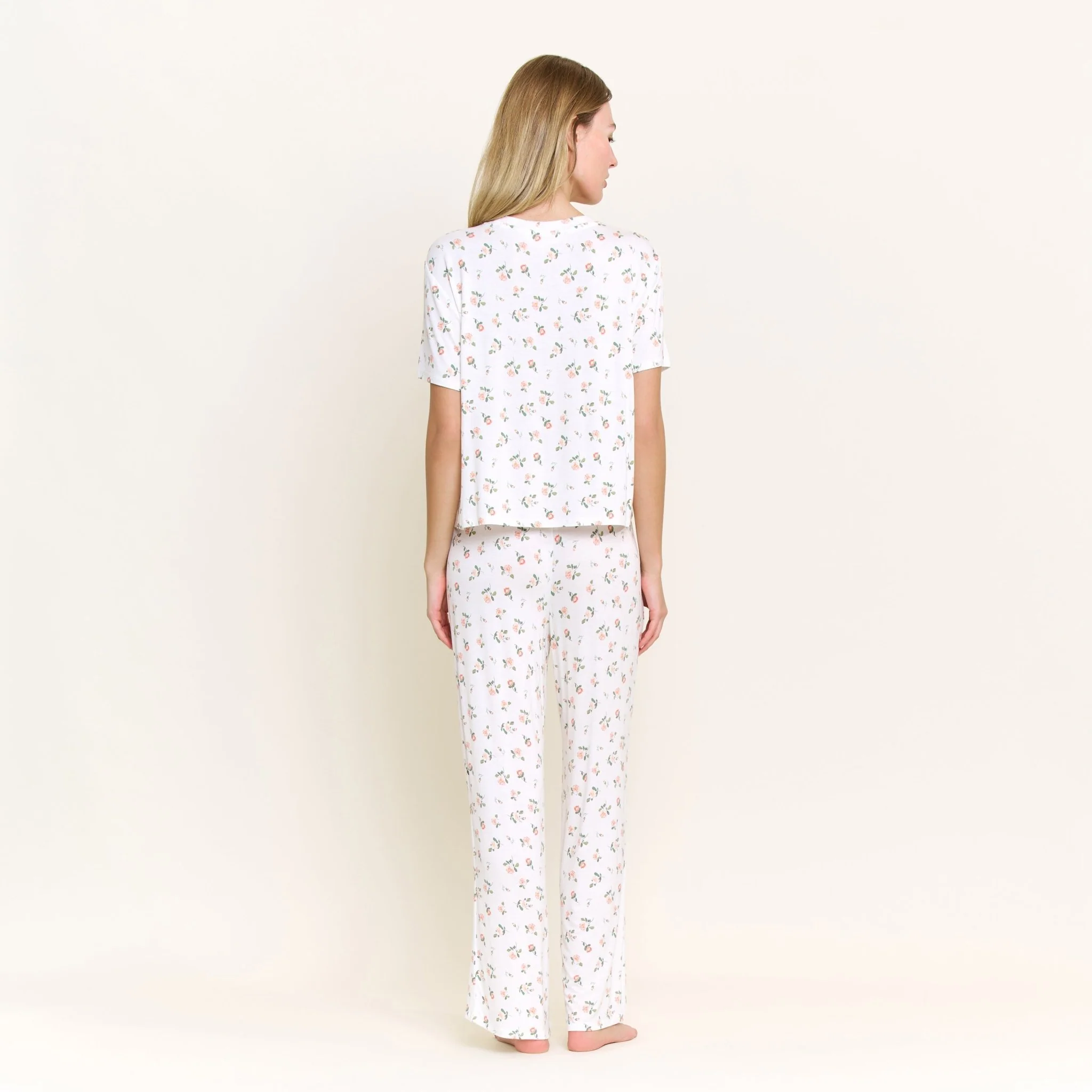 All American Tee Pant Set in Ivory Rosebuds - Image 4