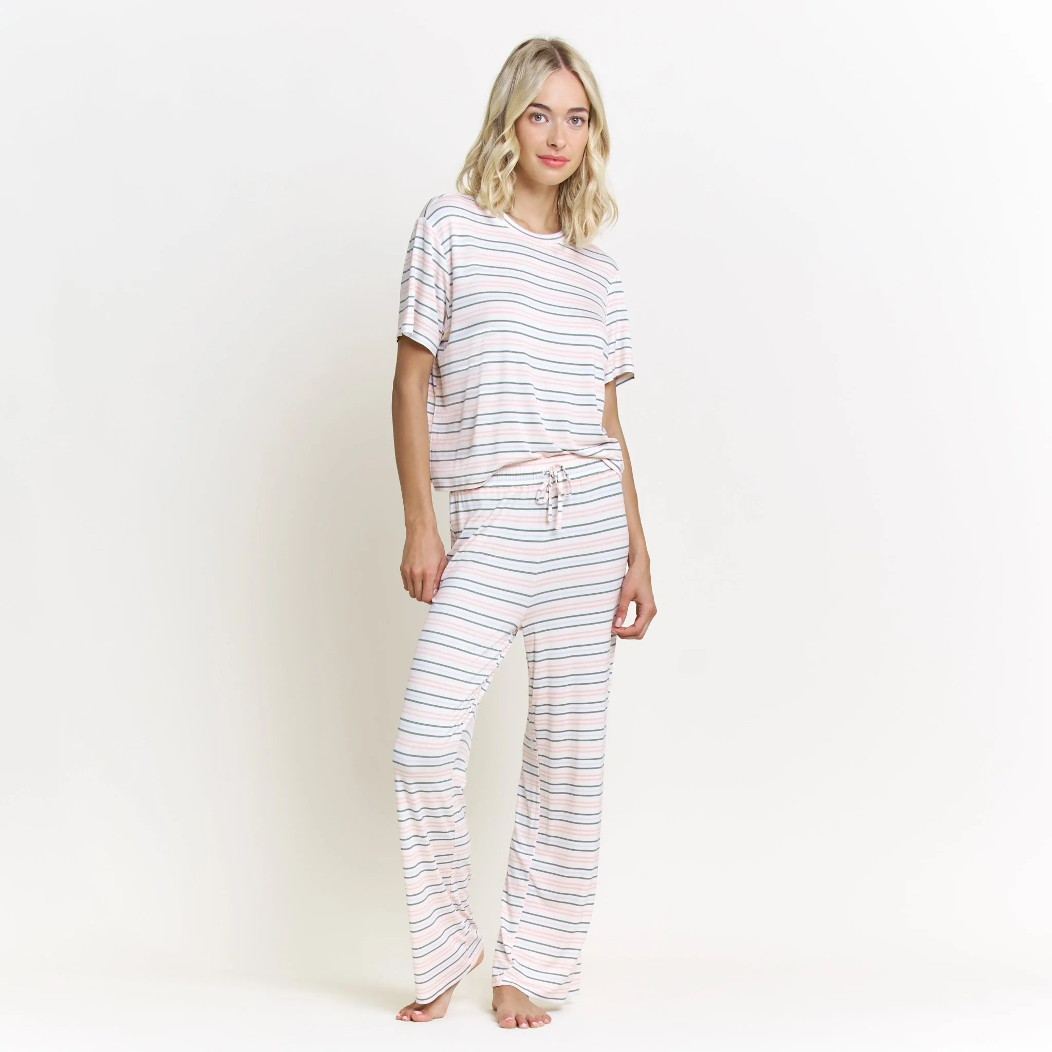 All American Tee Pant Set in Linen Stripe