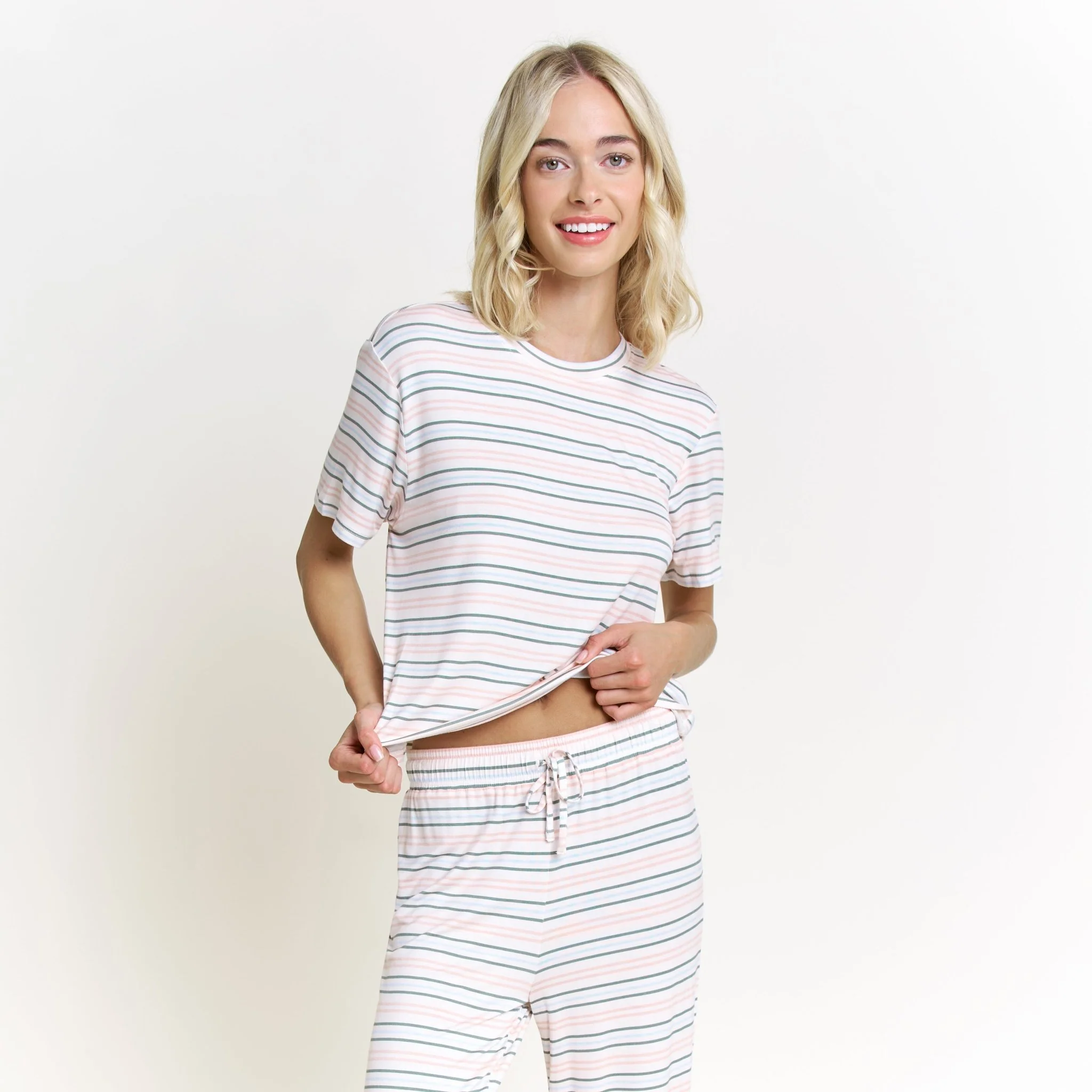 All American Tee Pant Set in Linen Stripe - Image 2
