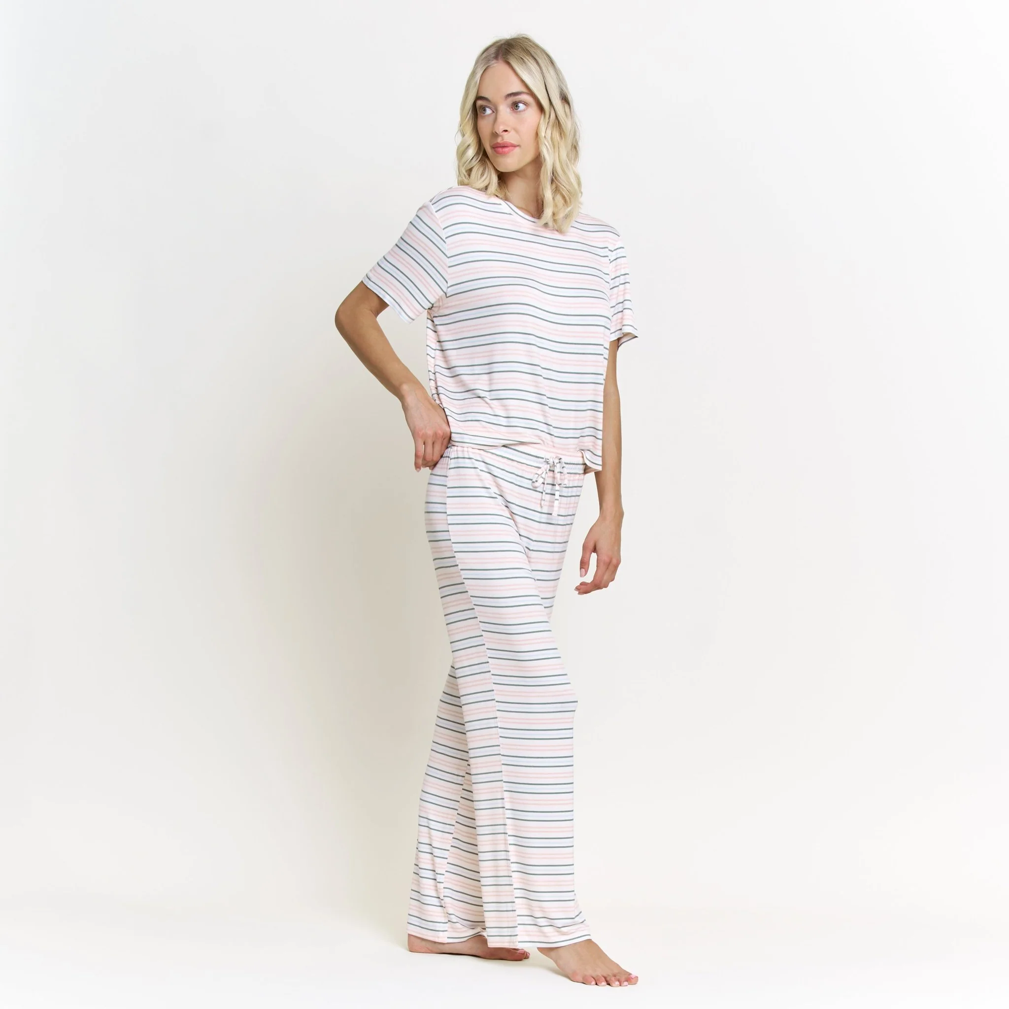All American Tee Pant Set in Linen Stripe - Image 3