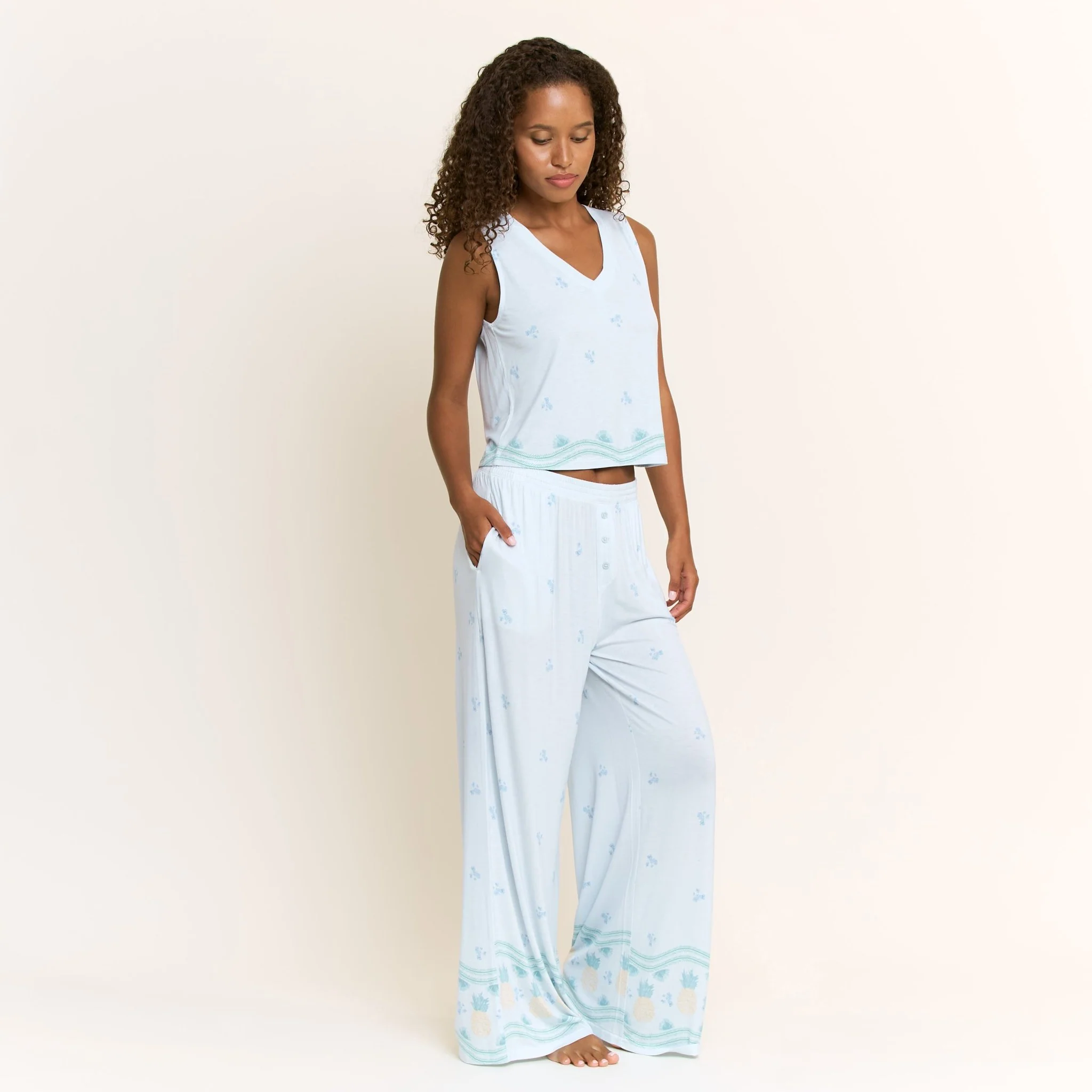 All American V Tank Pant Set in Ocean Glow Pineapple - Image 3
