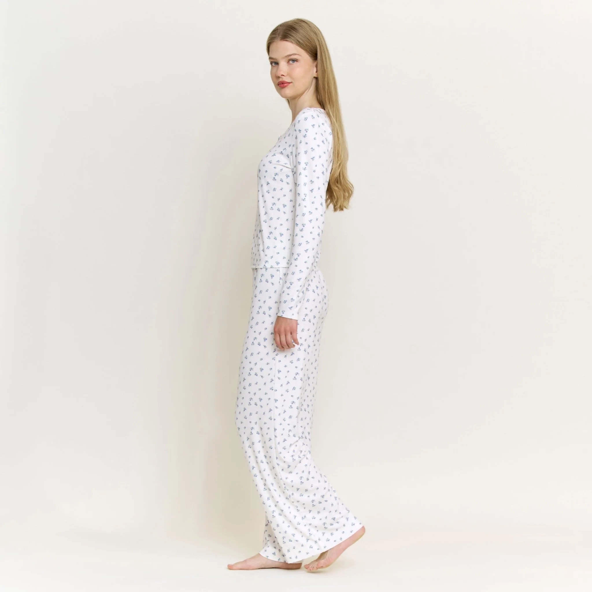 Blissful Long Henley Set in Ivory Ditsy - Image 3