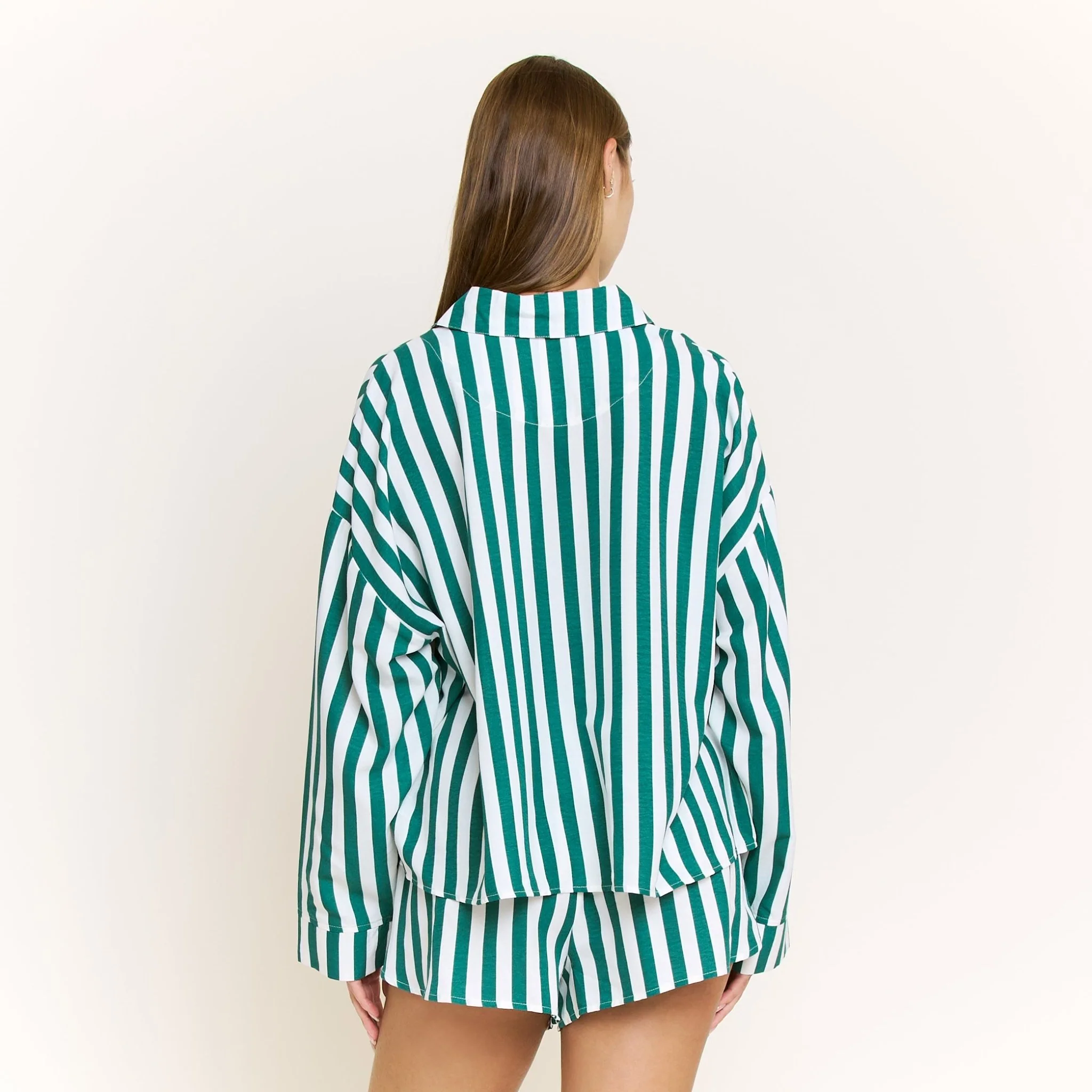 Brunch Date Long Sleeve Shortie PJ Set in Mistletoe Stripe - Image 4