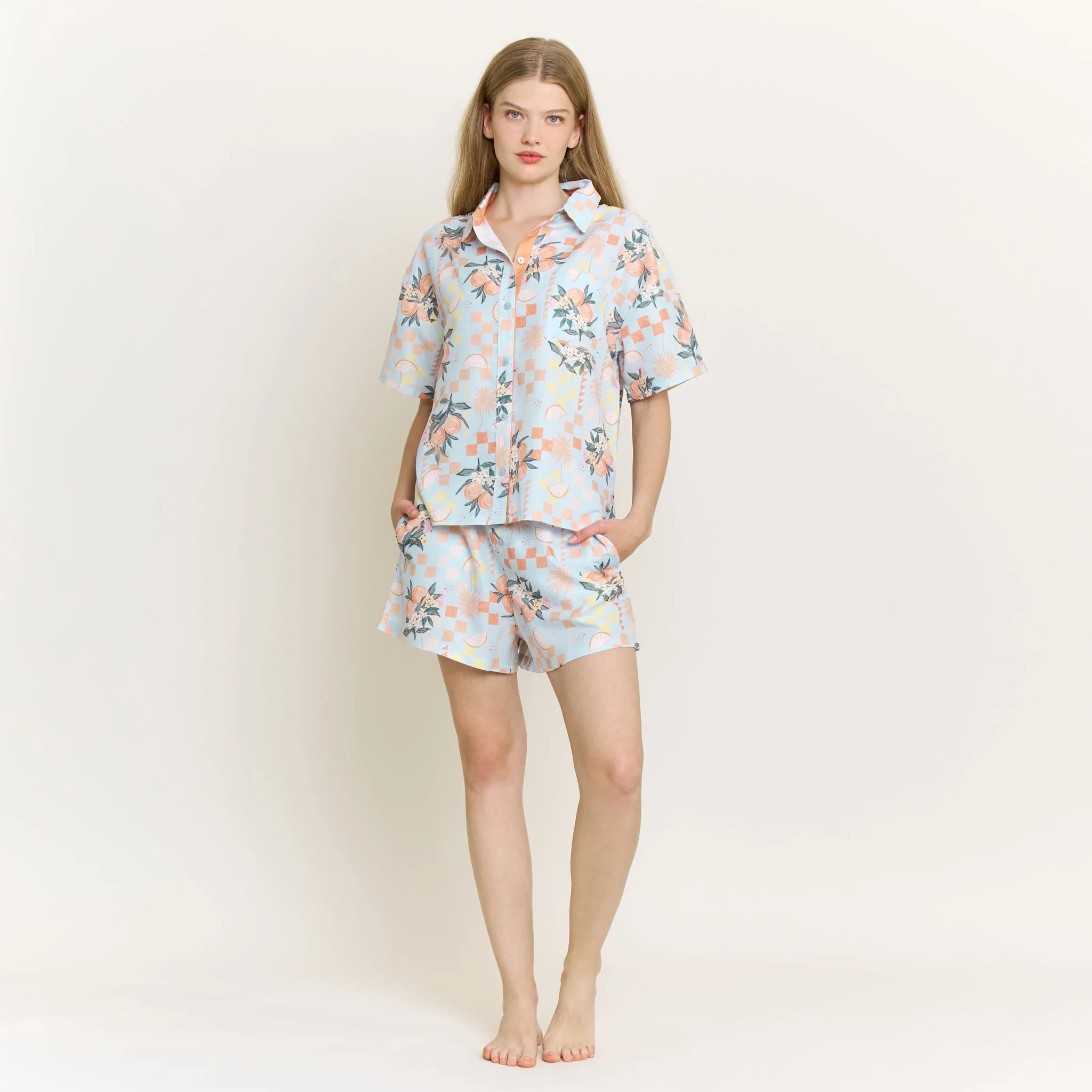 Brunch Date Shortie PJ Set in Citrus Check