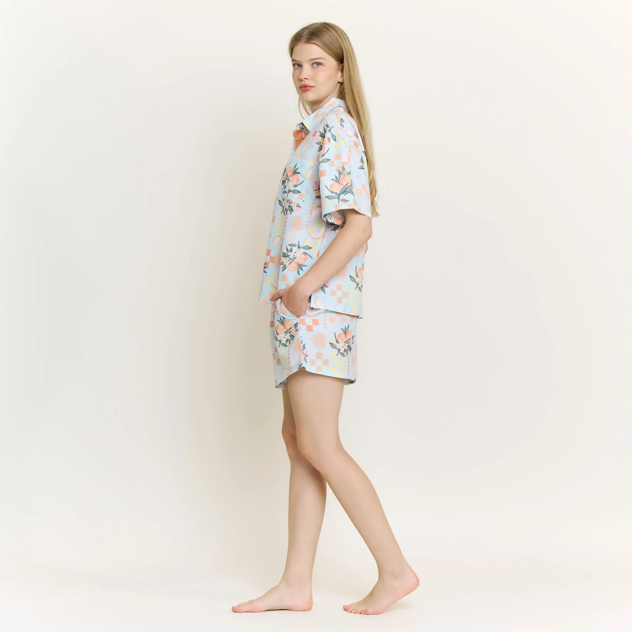 Brunch Date Shortie PJ Set in Citrus Check - Image 2
