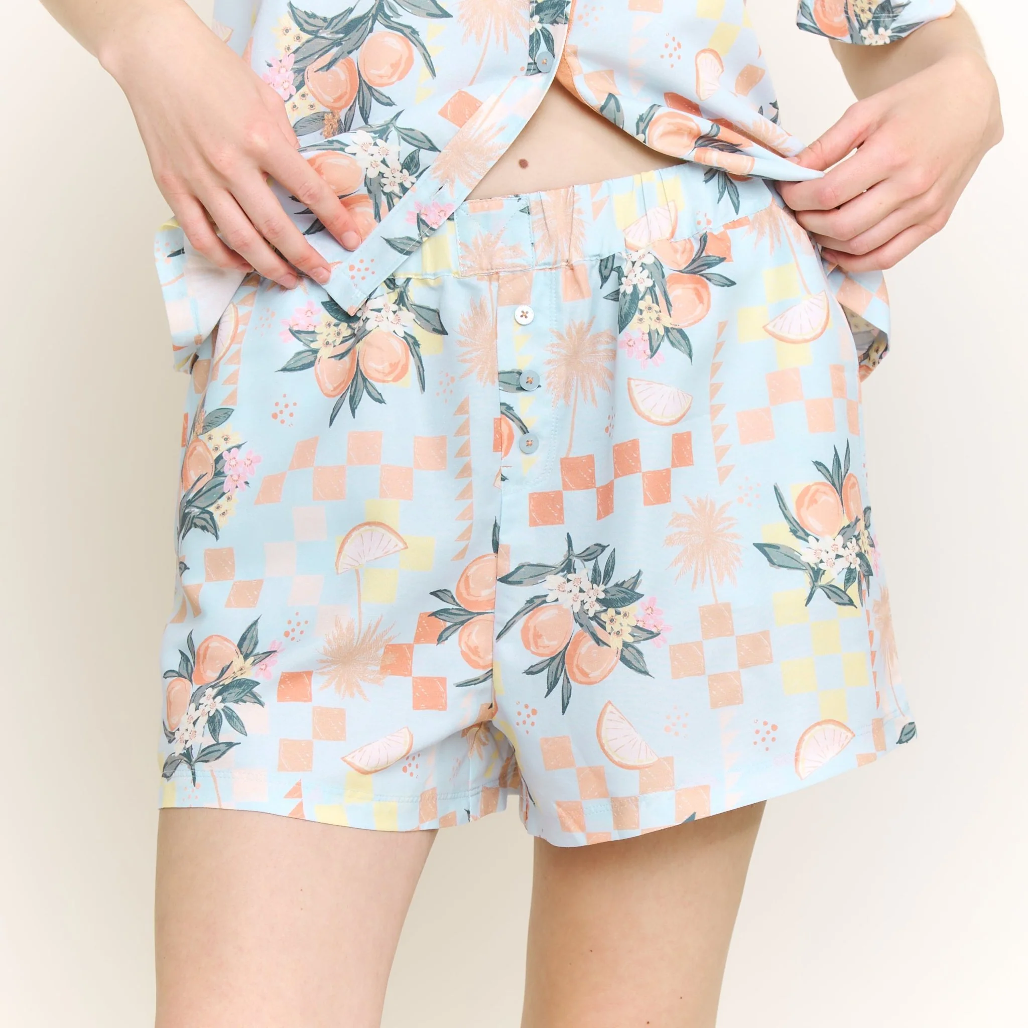 Brunch Date Shortie PJ Set in Citrus Check - Image 4