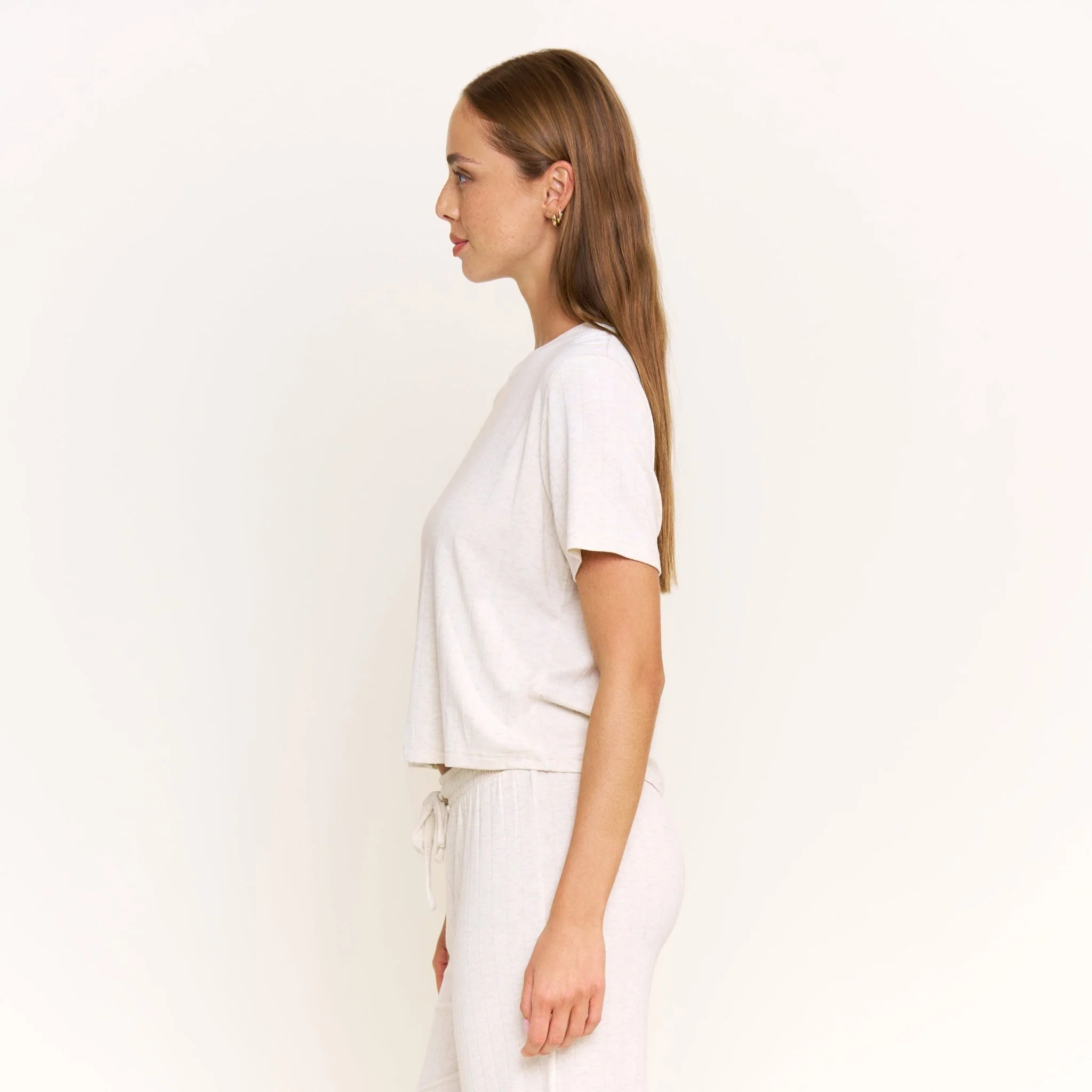 Cloud Modal Tee in Heather Oatmeal - Image 2