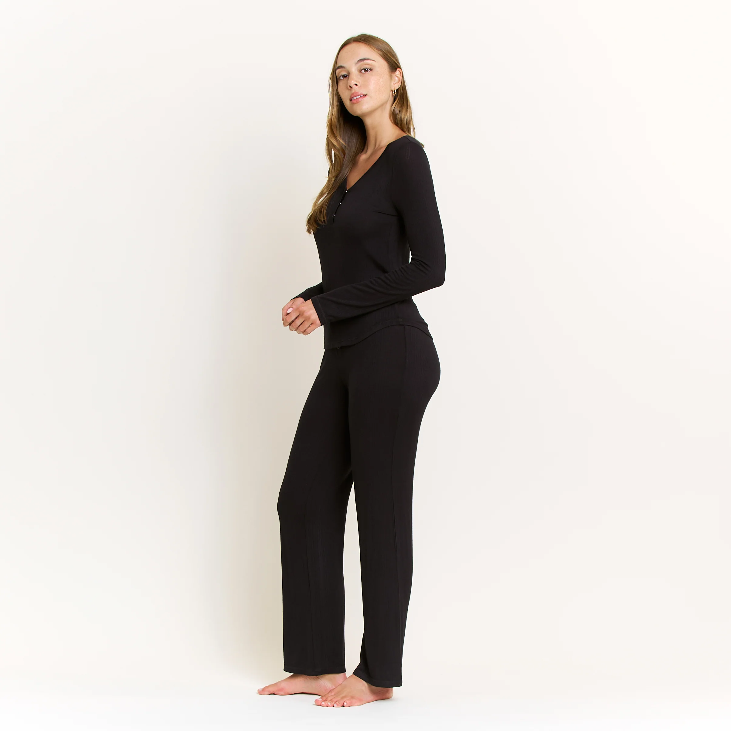 Dreamland Long Henley Set in Black - Image 3