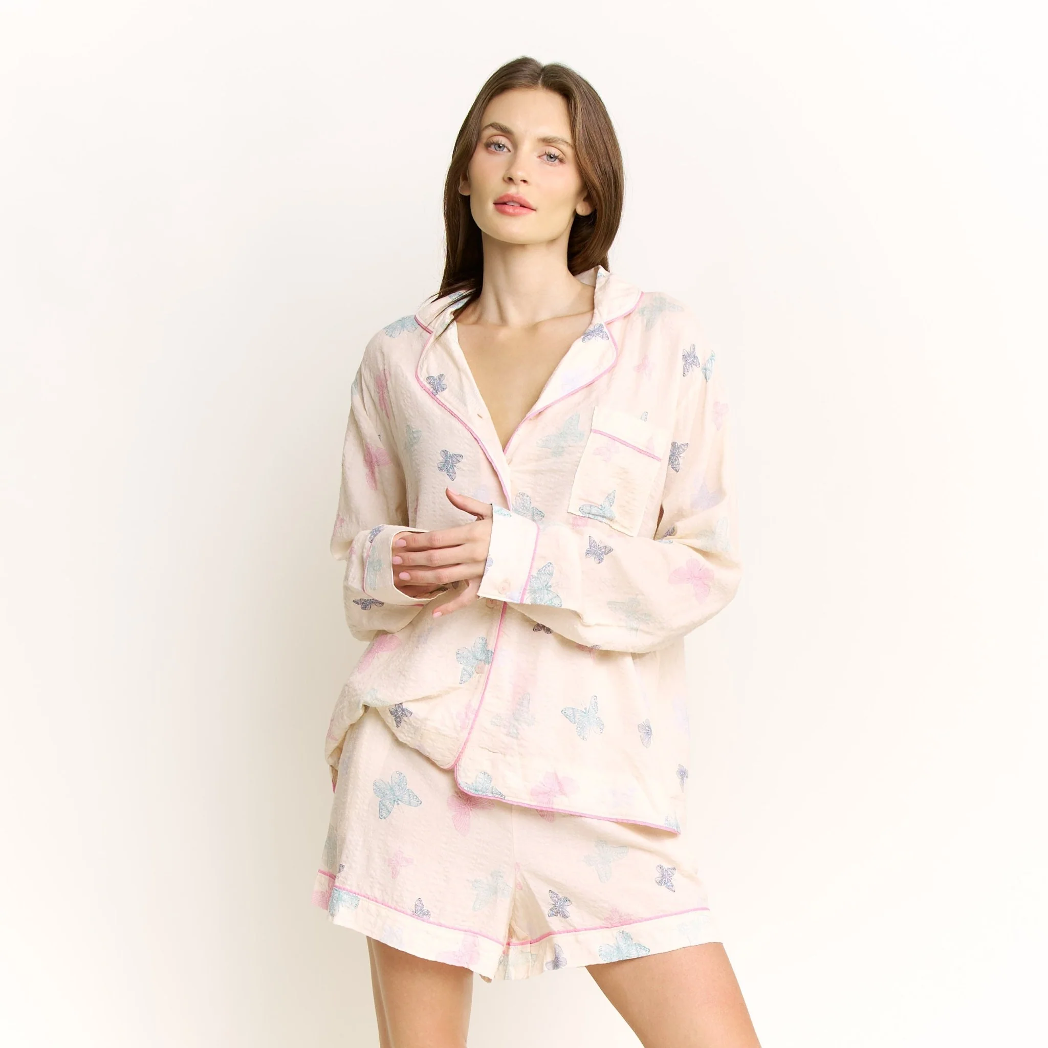 Good Life Long Sleeve Shortie PJ Set in Budding Butterflies
