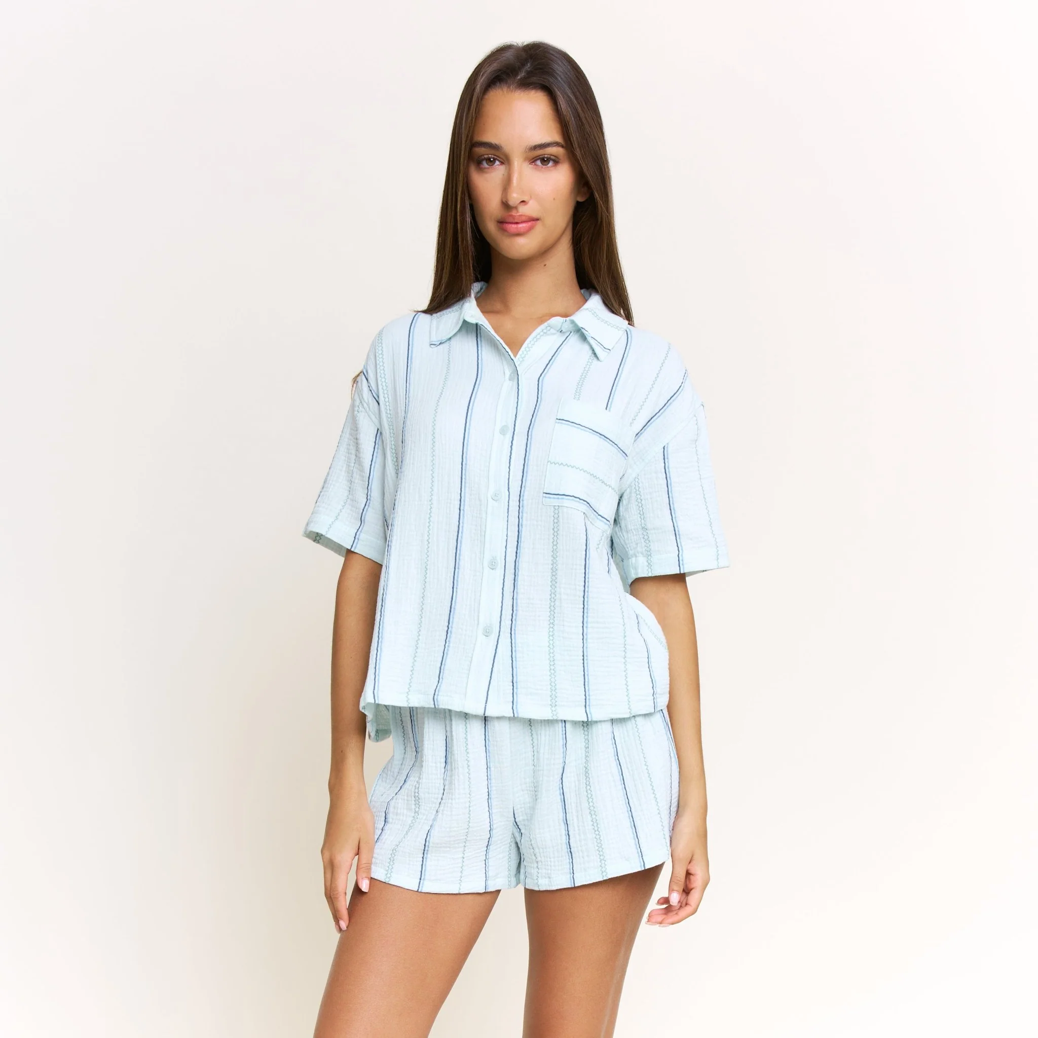 Long Weekend Shortie Set in Aqua Southwest Stripe