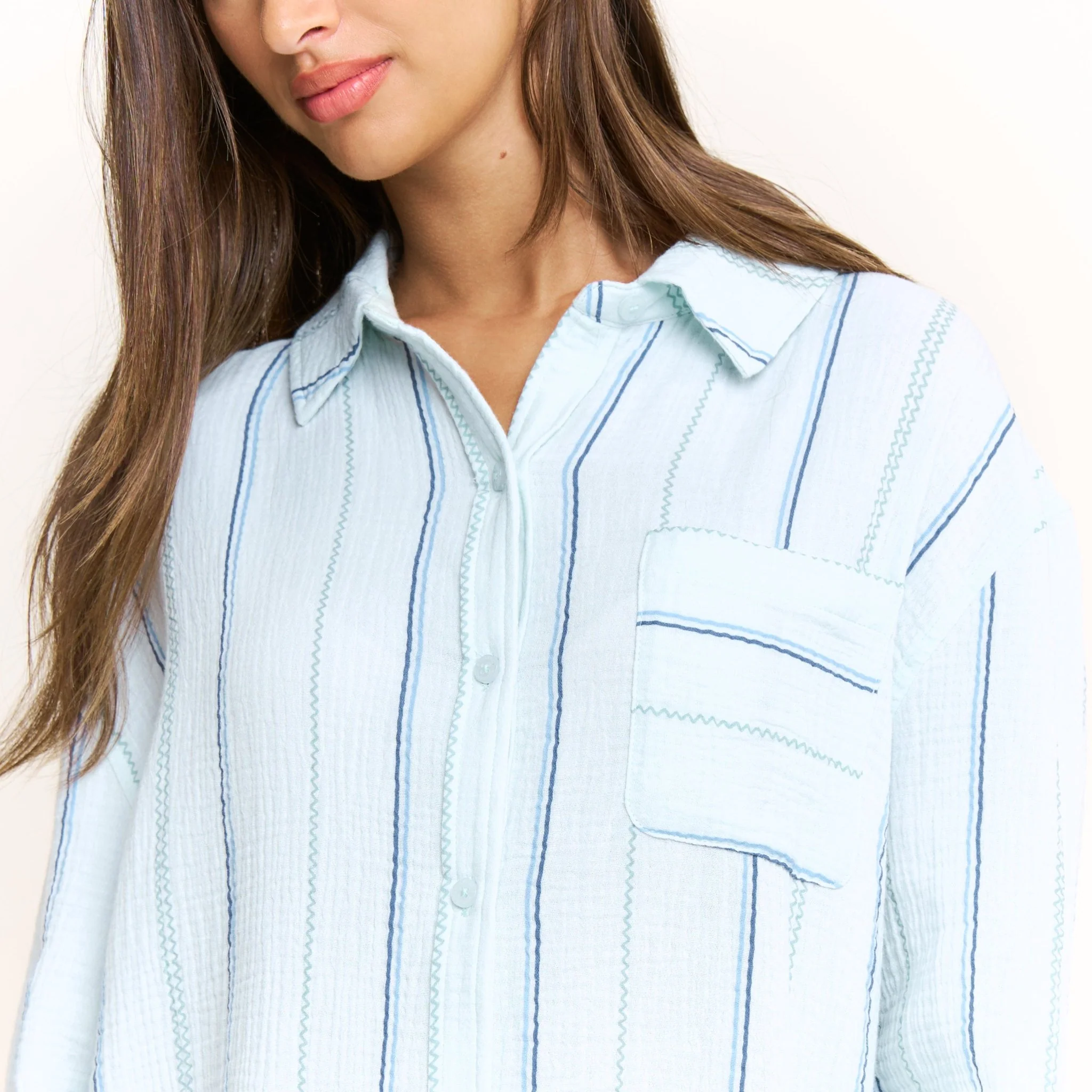 Long Weekend Sleepshirt in Aqua Southwest Stripe - Image 5