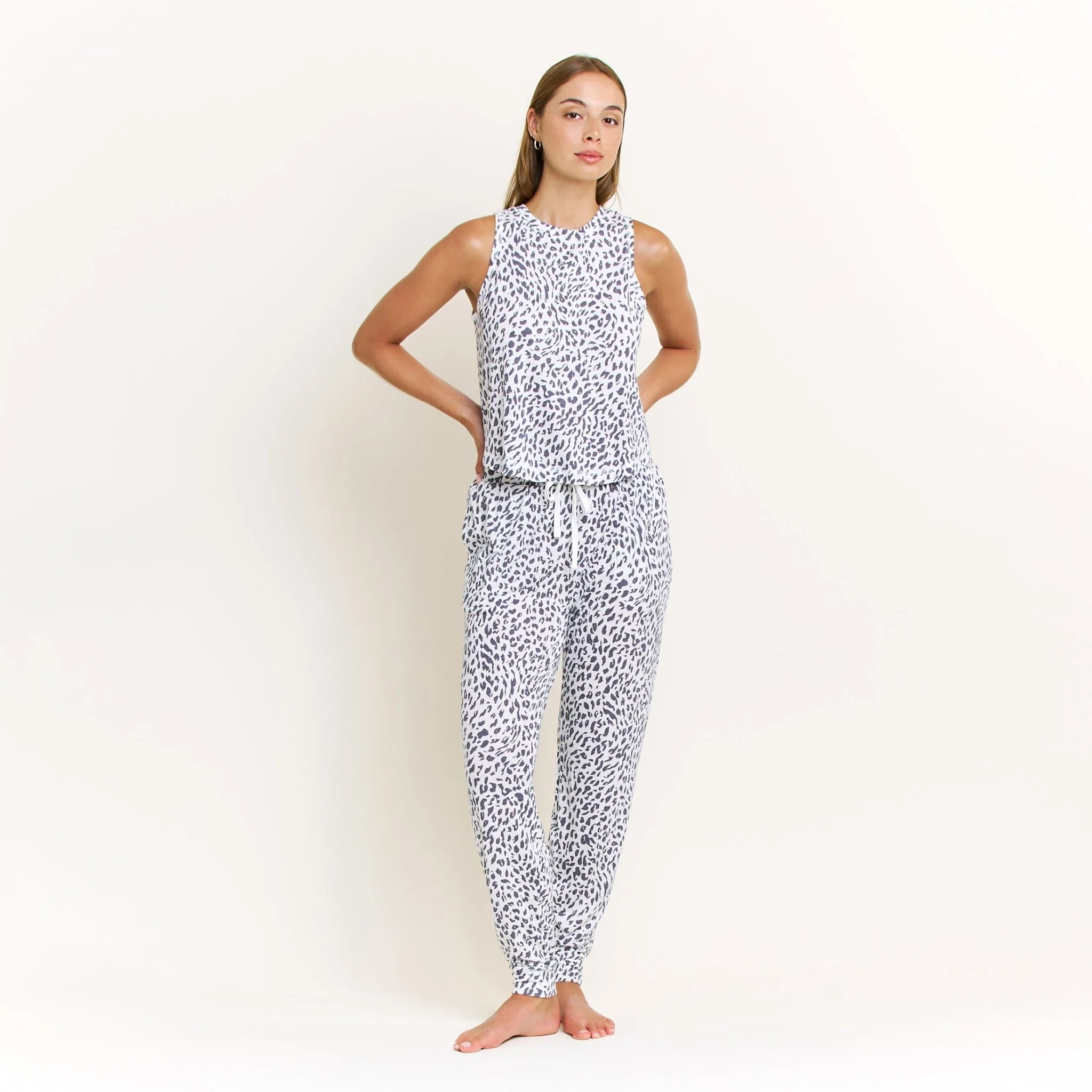 Star Seeker Tank Pant Set in Sweet Cream Animal