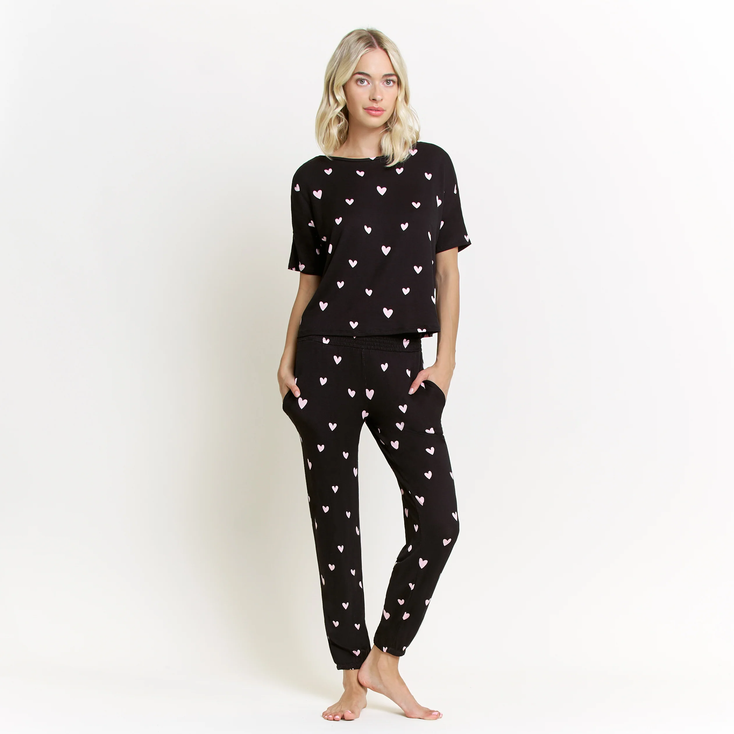 Sun Lover PJ Set In Black Hearts