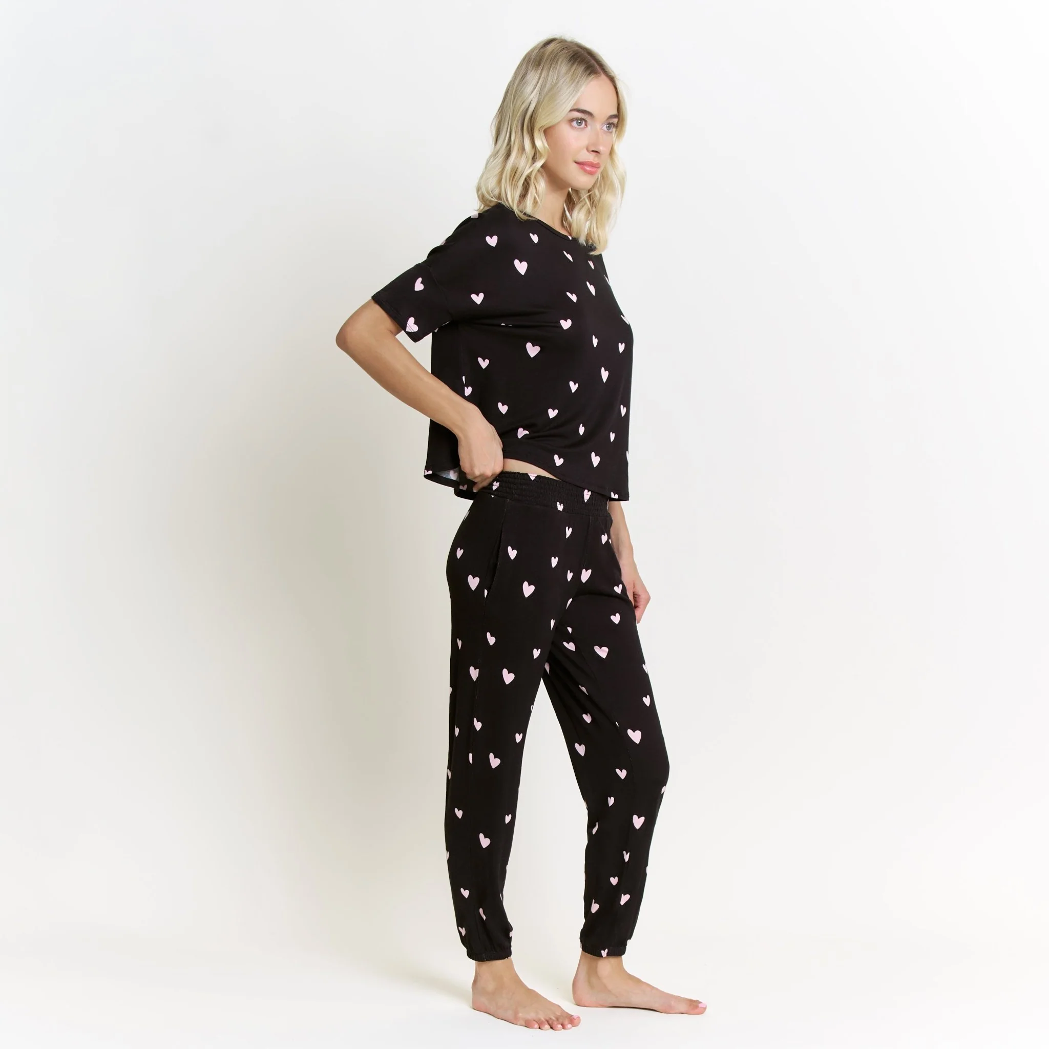 Sun Lover PJ Set In Black Hearts - Image 3