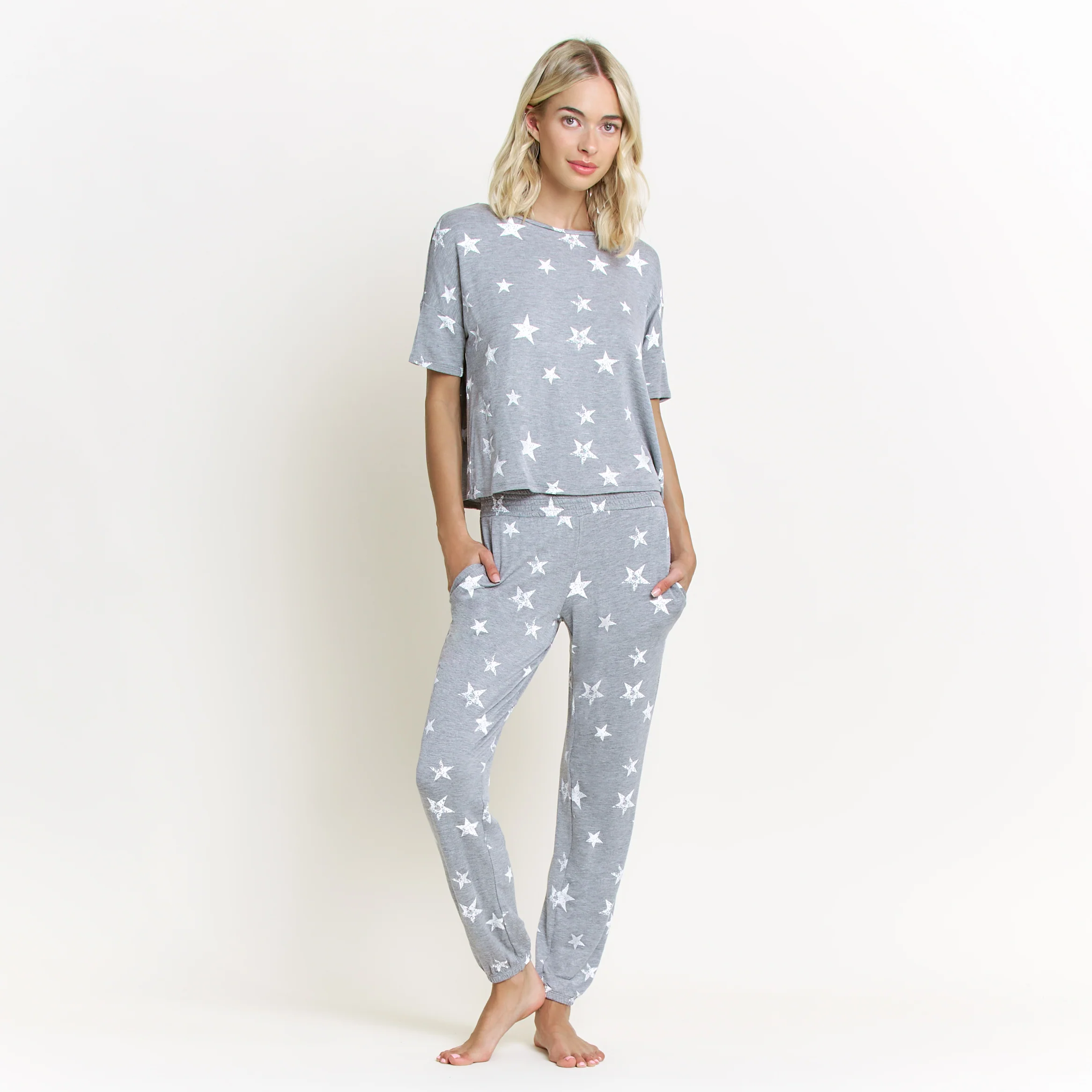Sun Lover PJ Set In Heather Grey Stars