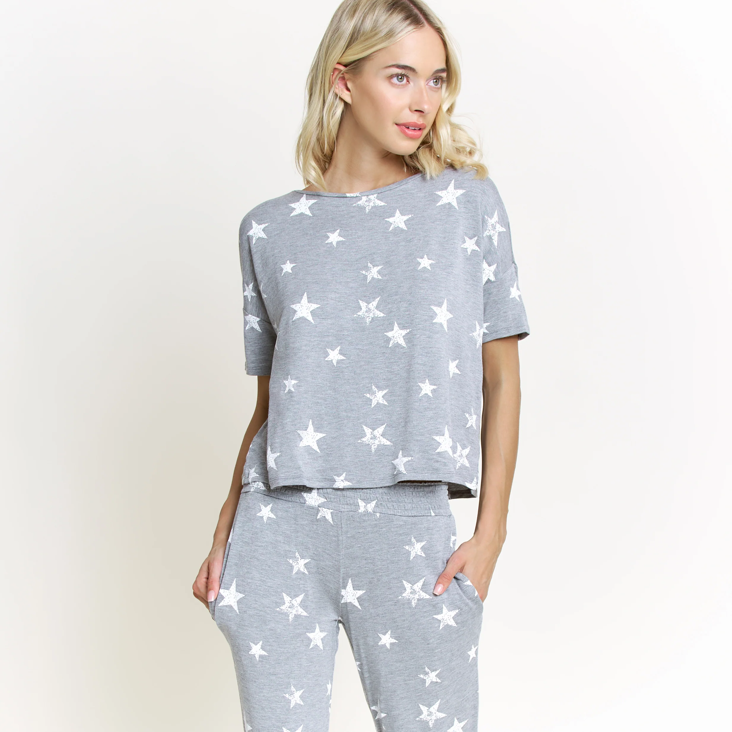 Sun Lover PJ Set In Heather Grey Stars - Image 2