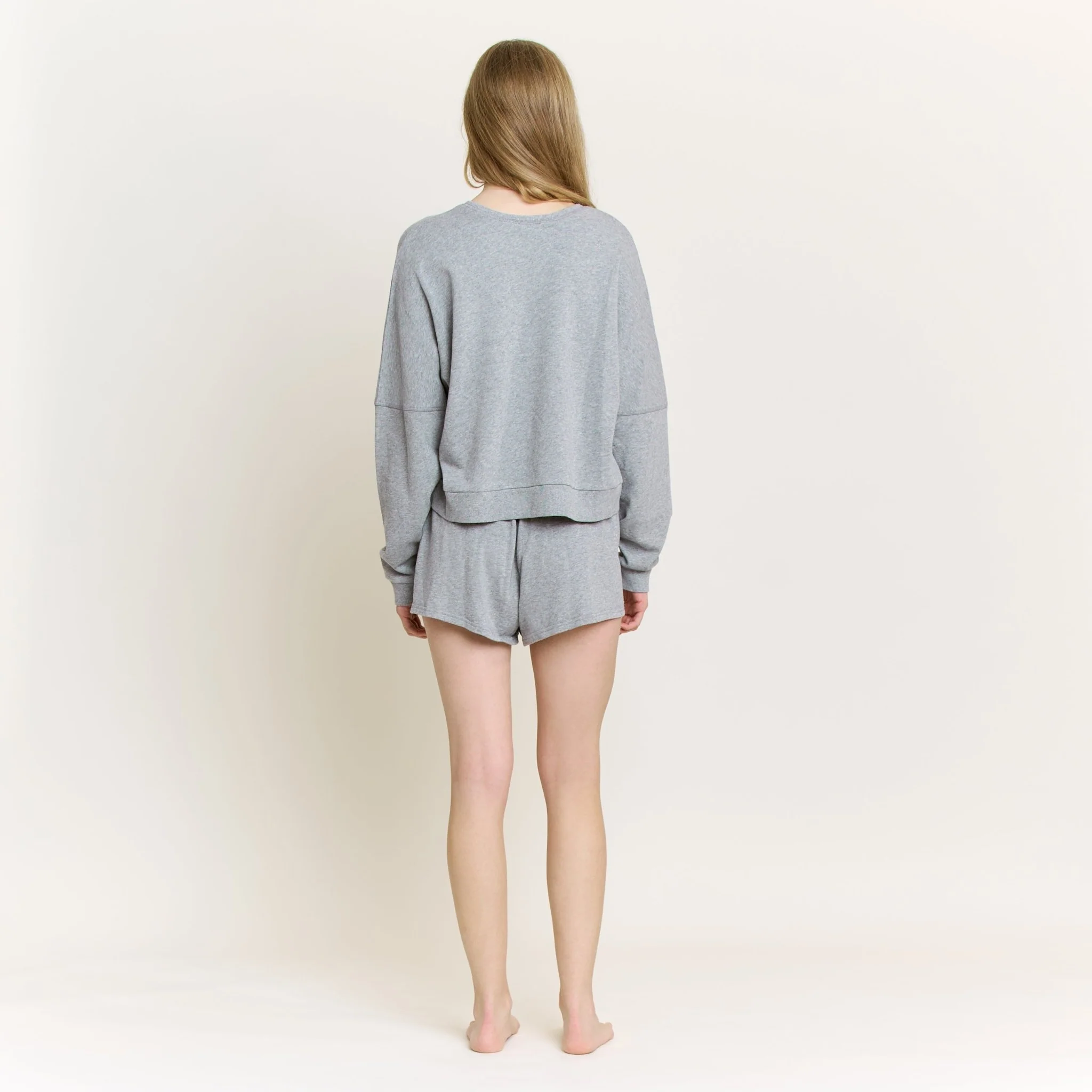 Weekend Club Long Sleeve Shortie Set in Heather Grey - Image 3