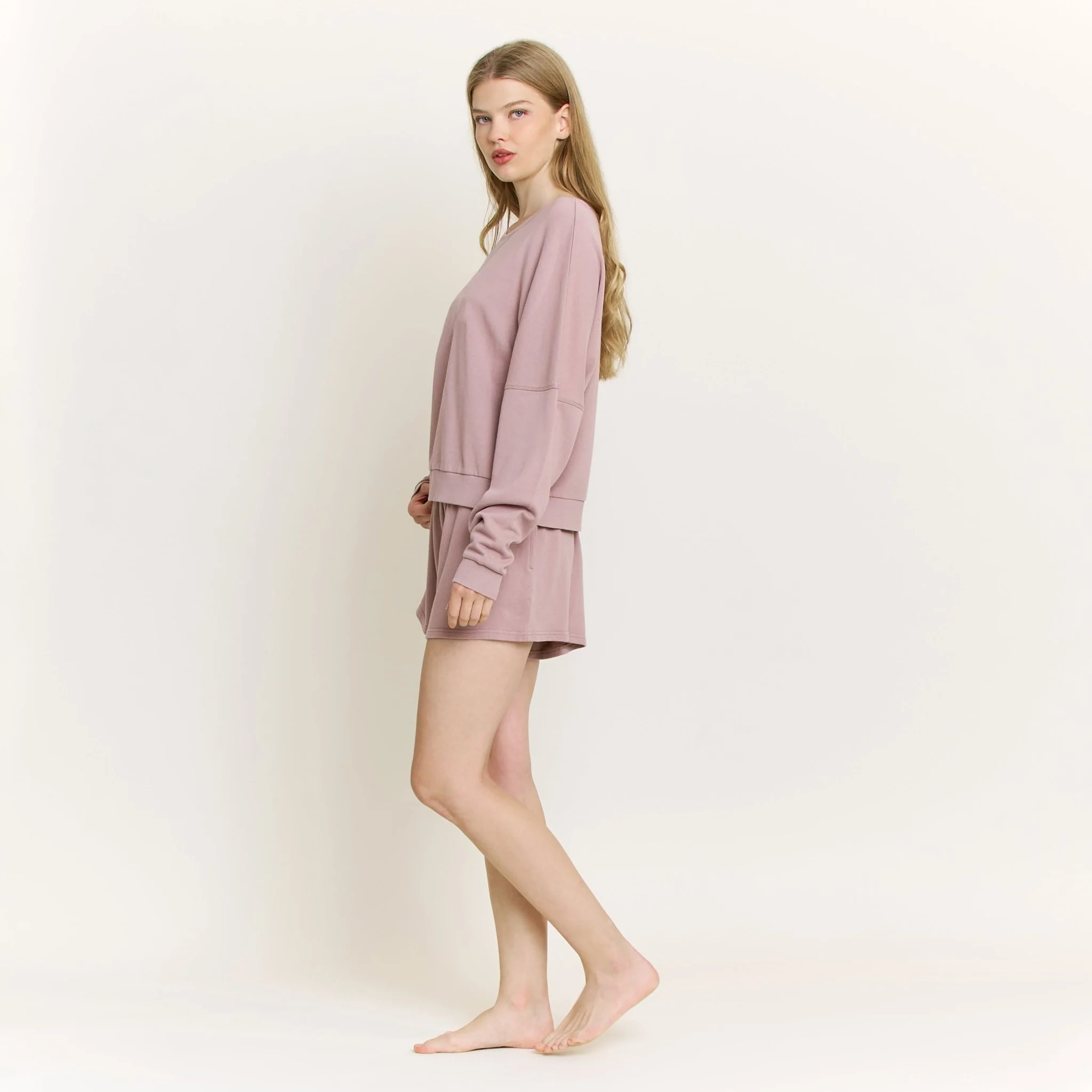 Weekend Club Long Sleeve Shortie Set in Mocha - Image 2